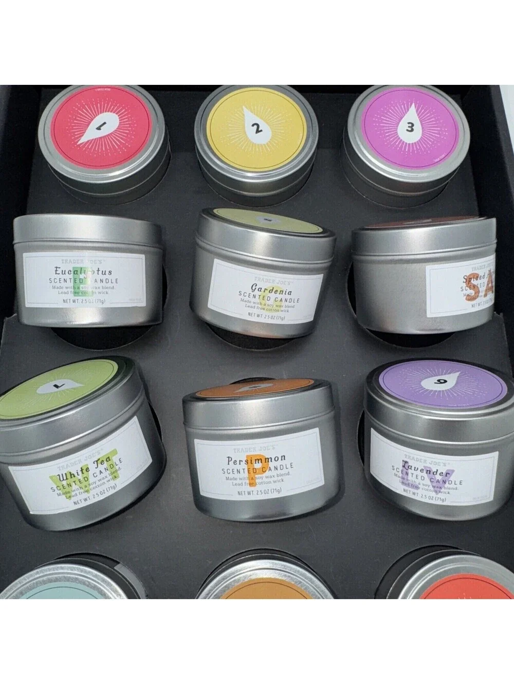 NEW Trader Joe's 12 Days Of Scented Candles Advent Christmas Holiday 2.5 Oz 10hr